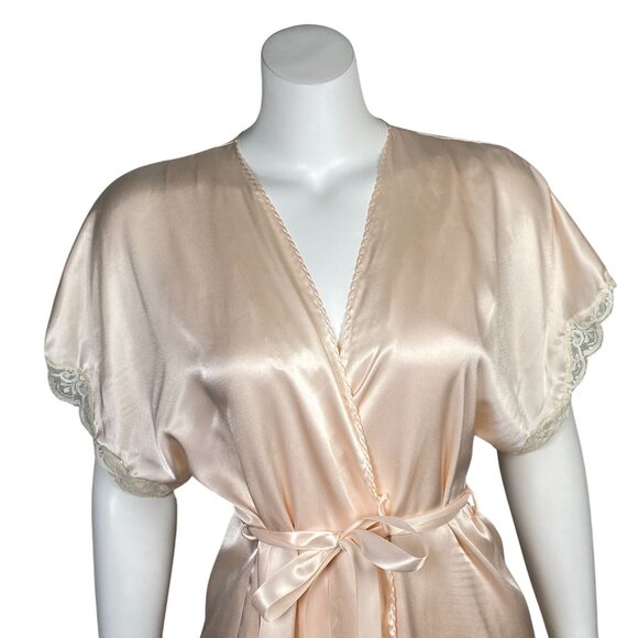 Vintage Lindsey Blake Short Satin Robe Nightgown Set Size M Lace Trim Pale Pink - Picture 3 of 14